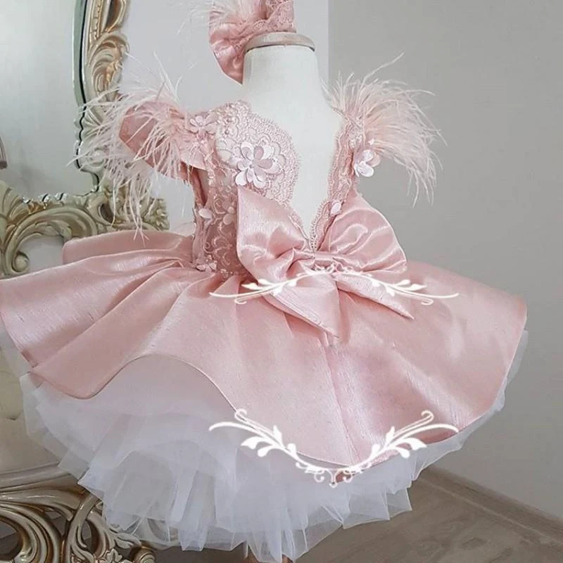 

Pink Flower Girl Dresses for Weddings Child Princess Kids First Communion Pageant Evening Party Ball Gown Satin Applique Ruffles