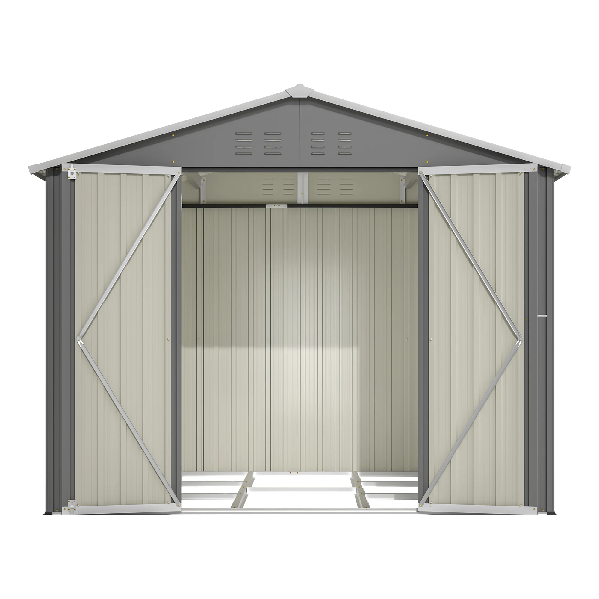 Caseta de Almacenamiento para Exteriores de 260×202×191 cm, Caseta para Herramientas de Jardín con Techo Inclinado y Puerta con Cerradura, Caseta para Jardín