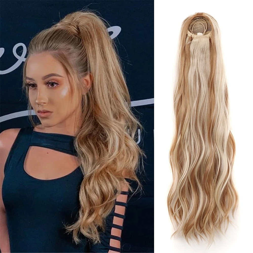 

Long Body Wave Drawstring Ponytail Hair Extension Synthetic Curly Wavy Ponytail Hairpieces for Women 24Inch Deep Curly Ponytail