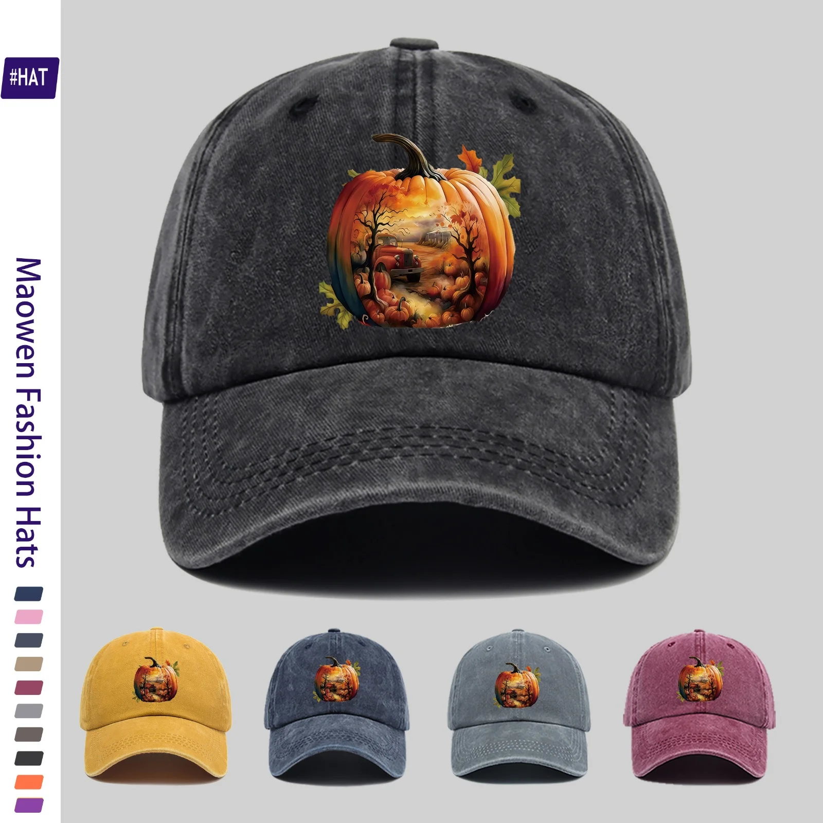 1pc Autumn Pumpkin Autumn Afternoon Scenery Pattern Hot-Stamped Unisex Baseball Cap, Fall Winter All-Season