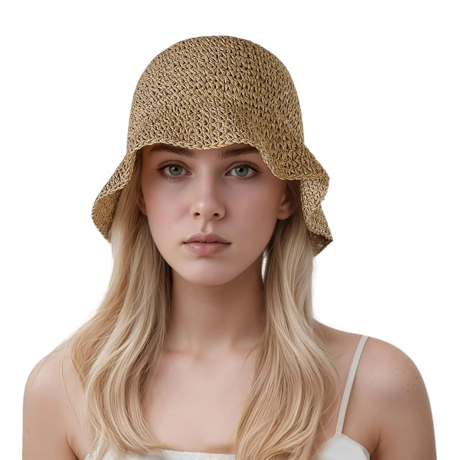 Einfarbiger Strohhut für Damen, lässige Outdoor-Sonnenschutzkappe für Damen und Mädchen, modisches Accessoire für den täglichen Gebrauch, atmungsaktiv