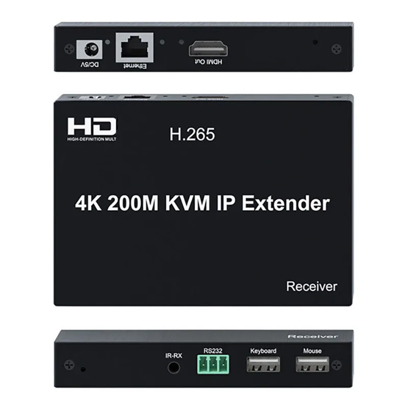 4K 200M KVM Extender for HDMI-compatible Matrix USB Extender Transmitter over IP RJ45 Cat5e/6Support Mouse One to Multipoint