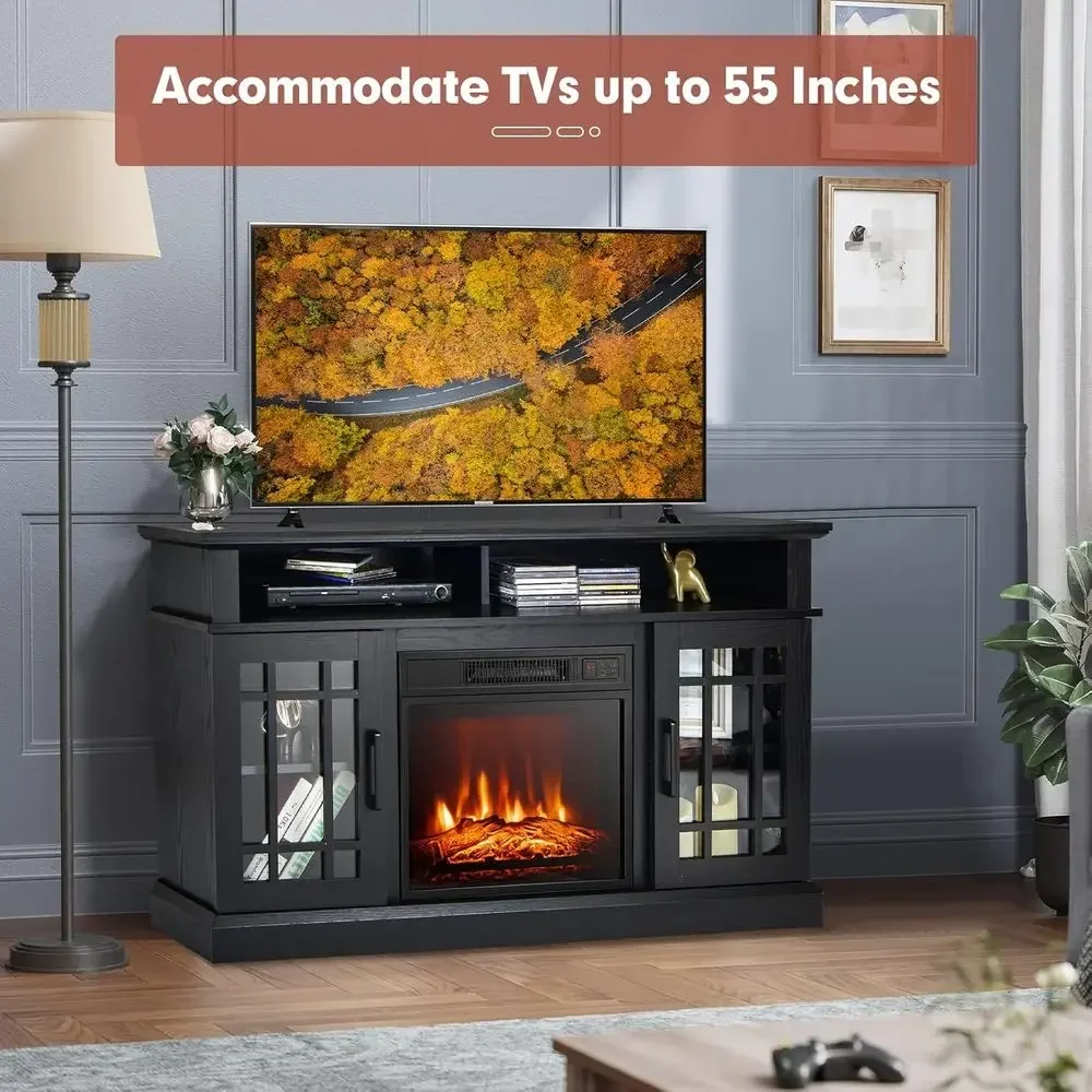 55 Electric Fireplace TV Stand with 18 Insert, Remote, Overheat Protection, 48 Black Media Center