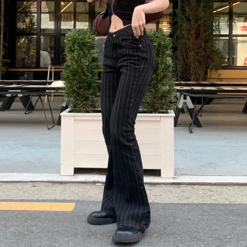 American personalized casual slim-fit striped flared pants loose casual women's straight-leg pants pants