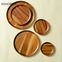 1PC Natural Whole Wood lovesickness Wood Round Handmade Acacia Plate Round Sushi Dish Dessert Fruit Bread Dishes Soup Tableware