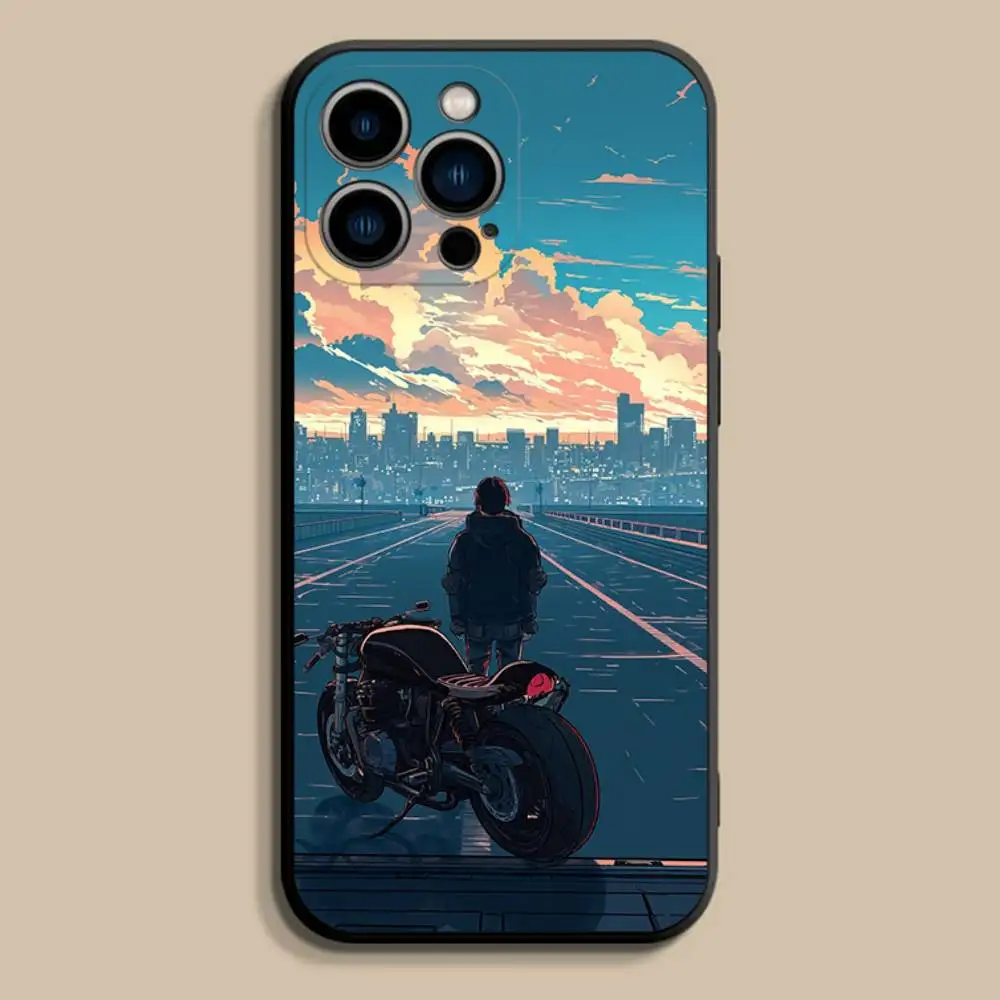 M-funda de teléfono para motociclista para iPhone 11,12,13,14,15,16,17,Pro,Max,Plus,E,SE4,Air,Mini cubierta suave negra