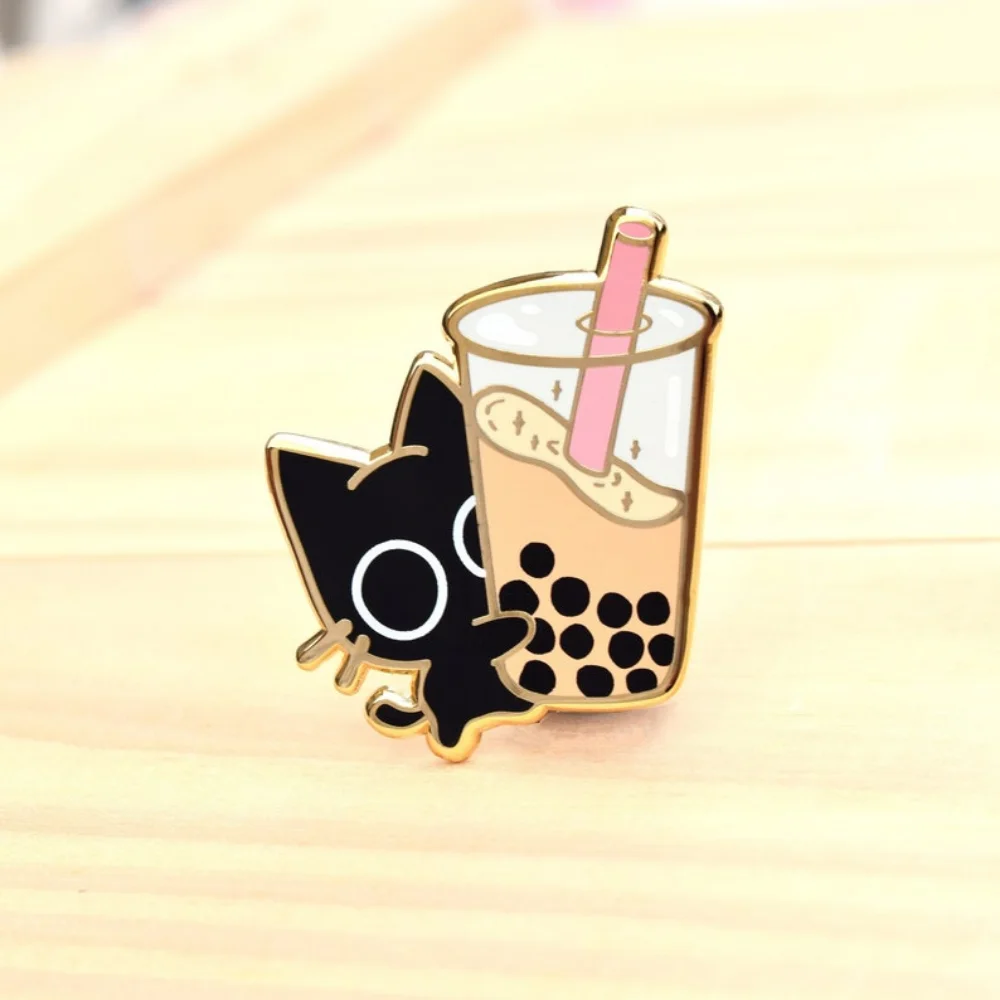 Boba Cat Enamel Pin // Black Cat, Kawaii Pin, Cute  Bubble Tea,   Pins, Sweets