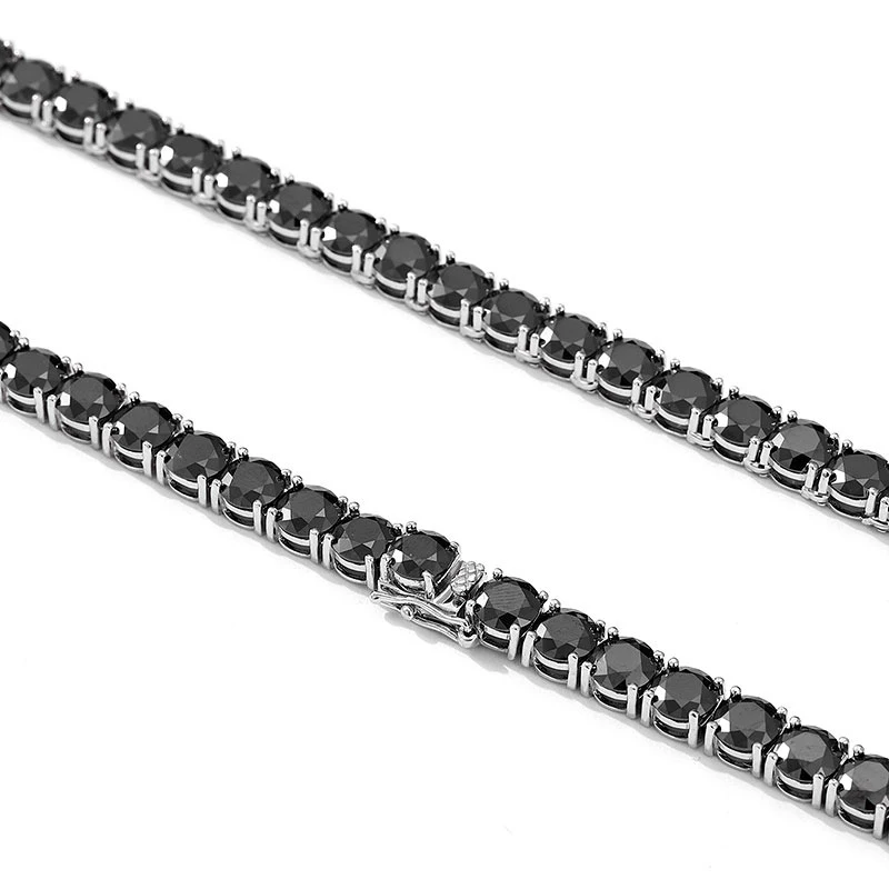 NeeTim 3/4/5/6.5mm Black Moissanite Tennis Necklace for Women Man 925 Silver with Gold Plated Neck Chains Hiphop Party Jewelry
