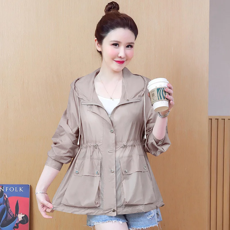 Fashion Women Jacket 2022 New Summer Hooded Thin  Windbreaker Loose Sun protection clothing Female Coat Zipper Jacket Outerwear