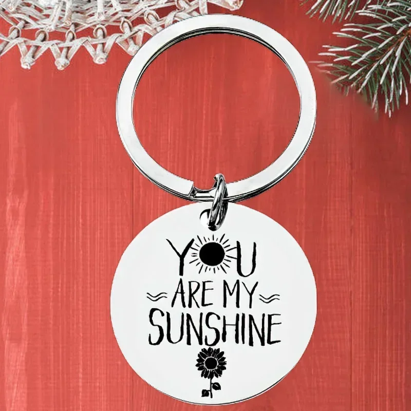 Metal Inpirational Mantra Lovers Couple Keychain Pendant Husband Wife Birthday Key Chain Keyrings You Are My Sunshine