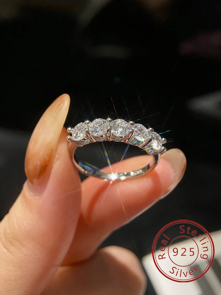 925 Sterling Silver Simplicity Classic Shiny Five Star Zircon Ring For Women Engagement Wedding Luxury High Quality Fine Jewelry