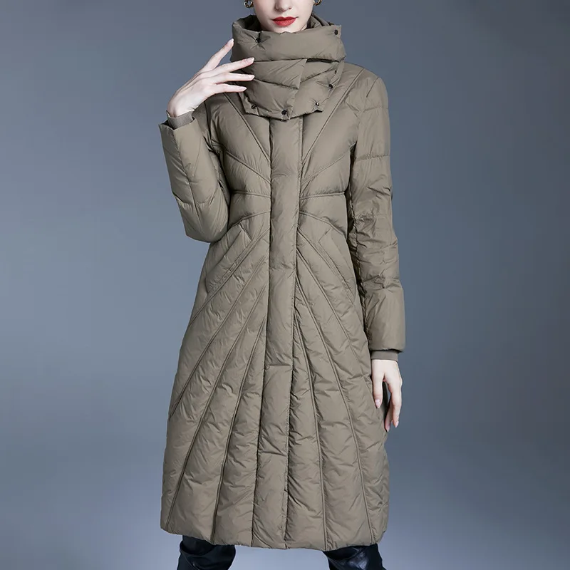 Luxury High-quality Slim Quilted Down Jacket Women Winter Warm Puffer Jacket Long Sleeves Hooded Windproof Coats Design Clothing