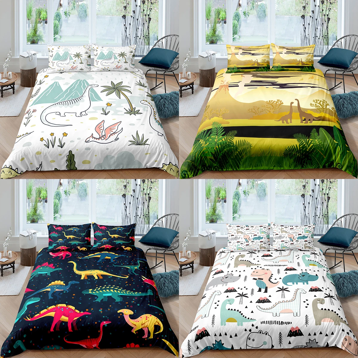 

Home Textiles Luxury 3D Dinosaur Duvet Cover Set Pillowcase Animals Bedding Set AU/EU/UK/US Queen and King Size Bedding