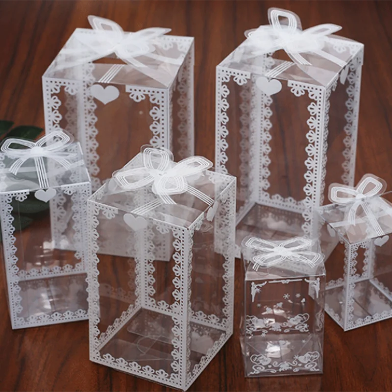 10pcs Transparent Valentine Favor Box Cake Packaging PVC Box Birthday Wedding Chocolate Candy Dragee Party Event Gift Box