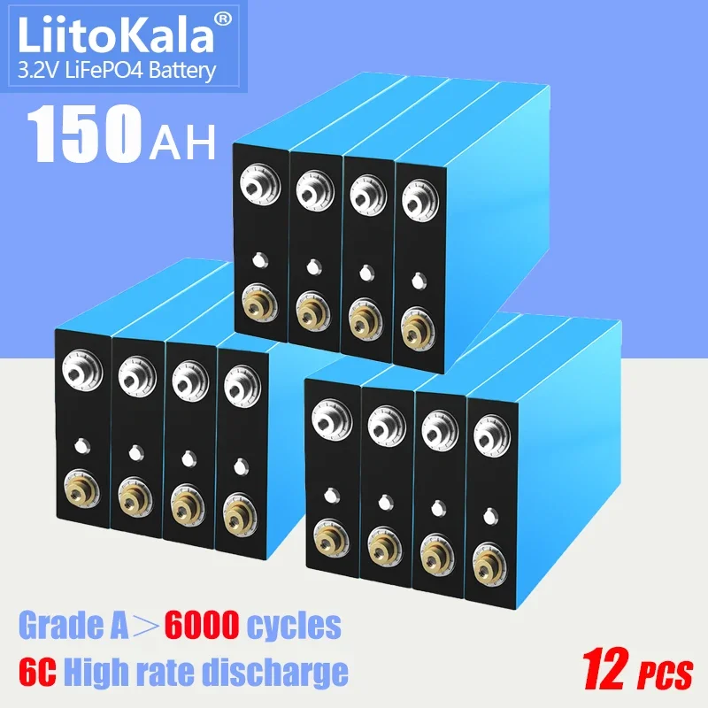 12PCS LiitoKala 3.2V 150Ah LiFePO4 battery Lithium iron phospha DIY 12V Motorcycle Electric Car Solar Inverter Boat Batteries