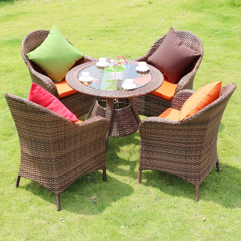 Outdoor rattan tables and chairs five-piece courtyard balcony pe plastic rattan tables and chairs balcony rattan chairs