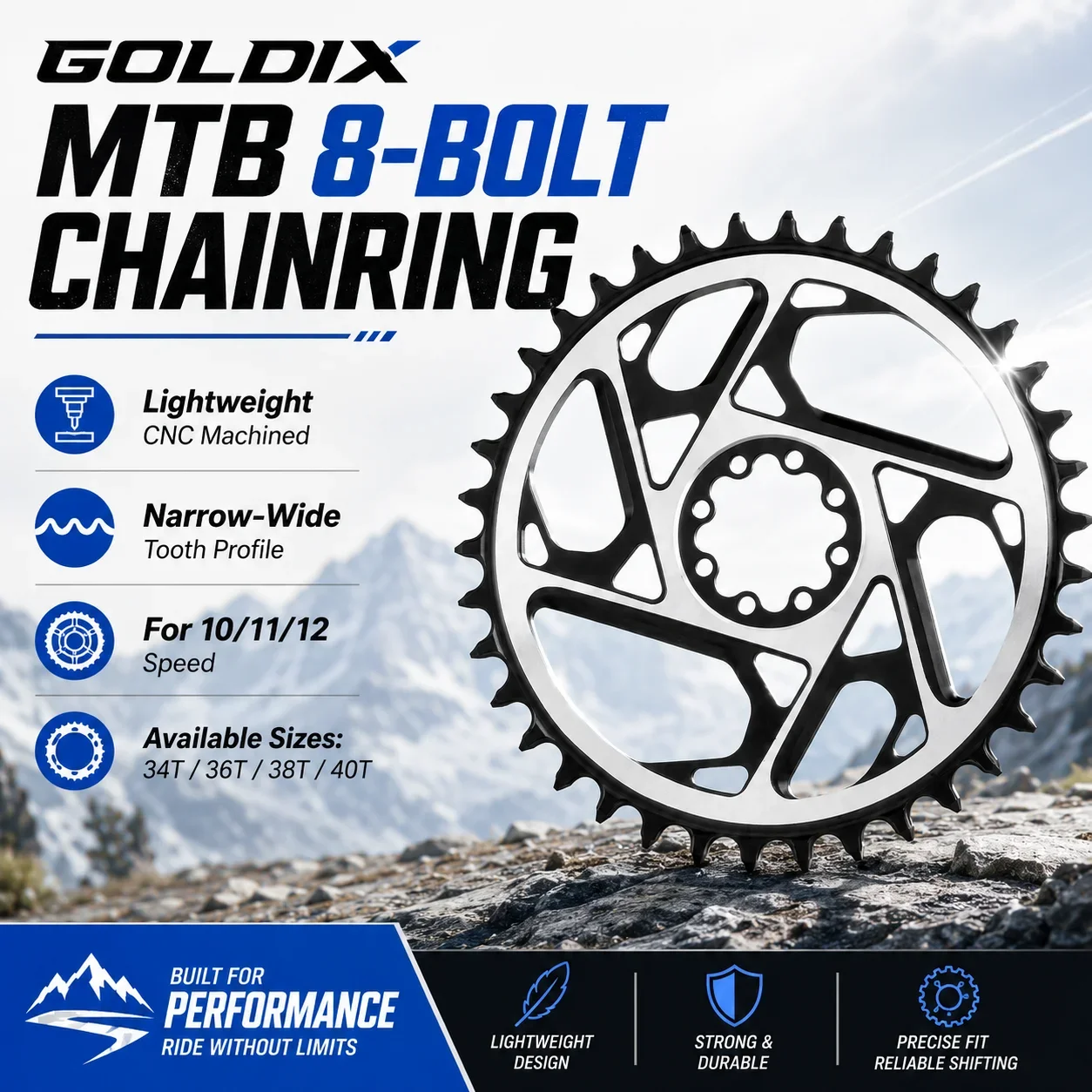 GOLDIX 3mm Offset 8 Bolt MTB Chainring CNC Hollow Narrow Wide Sprocket 36T 38T for SRAM 8 Bolt Crank 7075 Aluminum