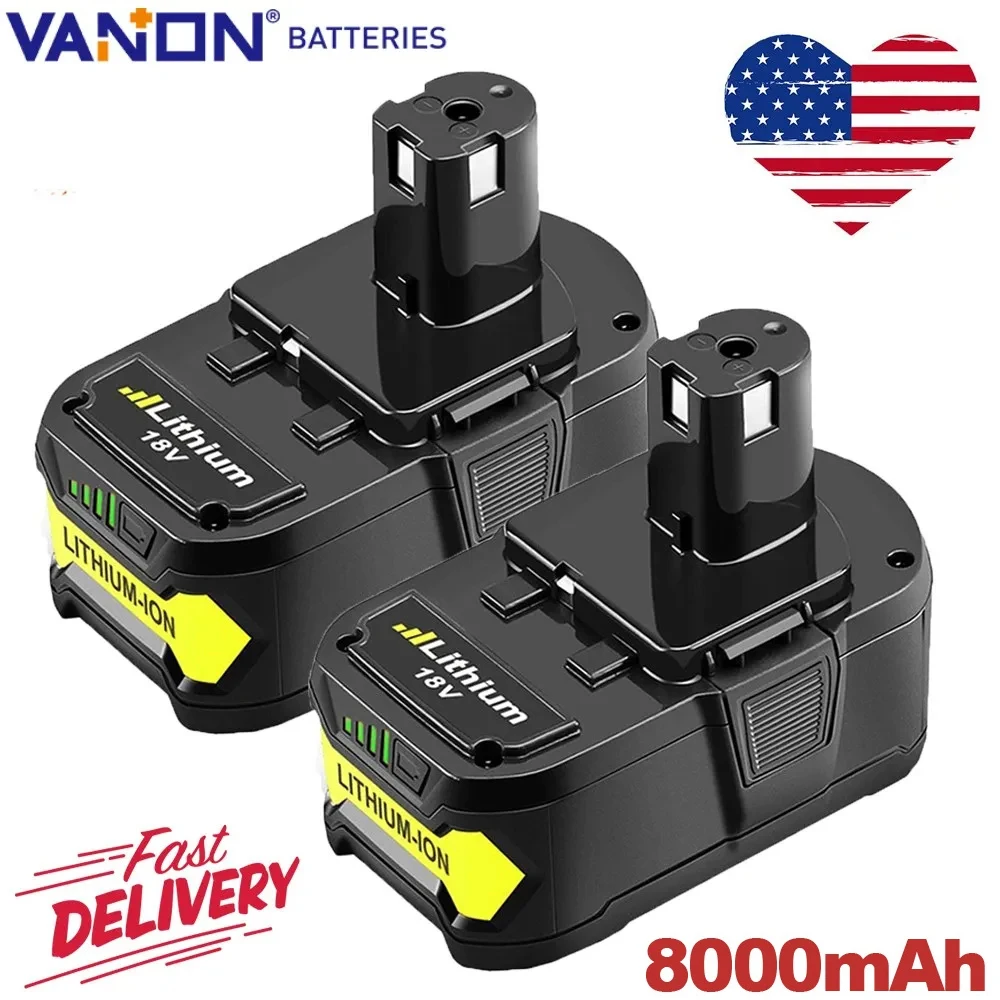

VANON 2Pack 8.0Ah 18V P108 Battery Replacement for Ryobi 18V ONE Puls P109 P102 P103 BPL1820 Lithium Ion Battery Tool Accessory