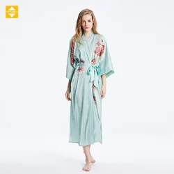 Pijama de seda satinada para mujer, bata de baño holgada de talla grande, ropa de casa estampada de seda de morera, camisón de estilo chino, 100%