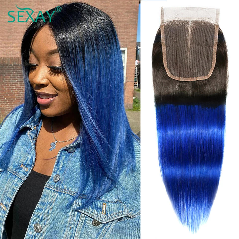 1B Blue Lace Closure Only With Baby Hair Sexay Brazilian Human Hair Ombre 2 Tone Pre Colored Red Honey Blonde Lace Closures Sale