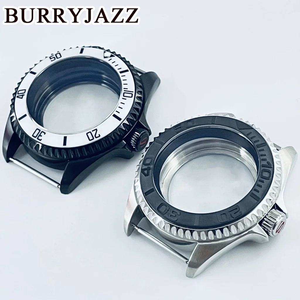 BURRYJAZZ 42 مللي متر صالح NH34 NH35 NH36 NH38 NH39 NH70NH72 حركة الفضة الأسود الرجال الميكانيكية مقاوم للماء الياقوت ساعة زجاجية