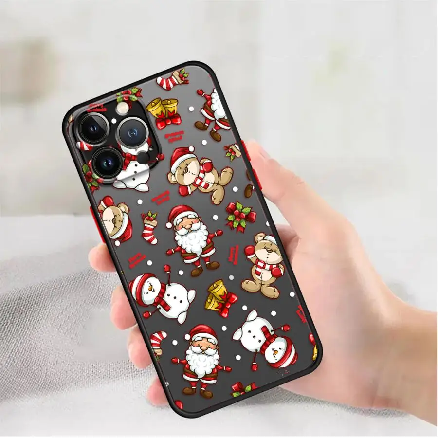 Etui na iPhone 12 16 Pro Max 14 XS 7 8 15 Plus 13 Mini 16e 17 Air 11, tylna obudowa na telefon, kreskówka, Boże Narodzenie, Święty Mikołaj
