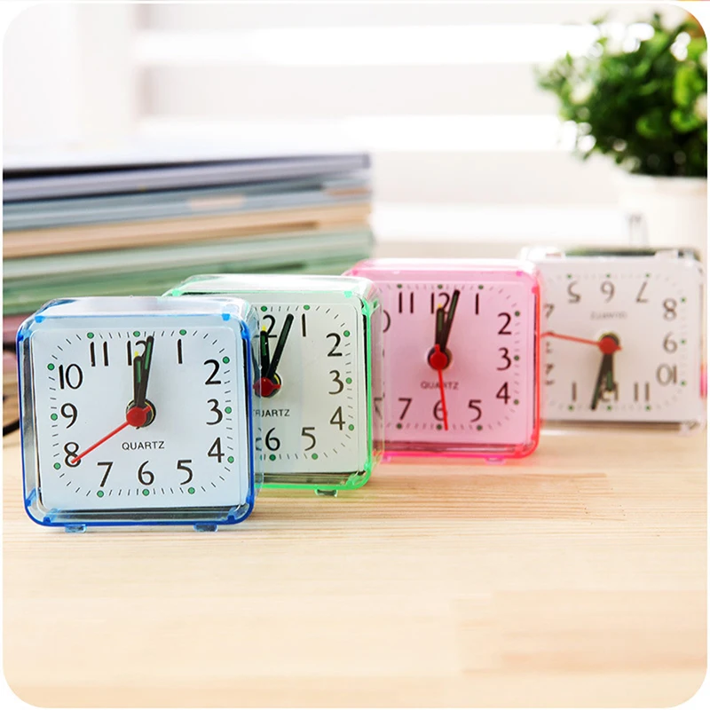 [MOA]Bedside Student Alarm Clock Analog Alarm Square Crystal  Candy Color Desktop Decor Clock Bedroom Electronic Alarm Clock