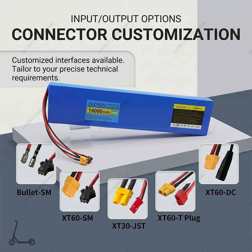 High Capacity 48V Battery 13S4P 14Ah 18650 Grade-A Cells Pack with BMS XT60 JST for Electric Scooter E-Bike Replacement