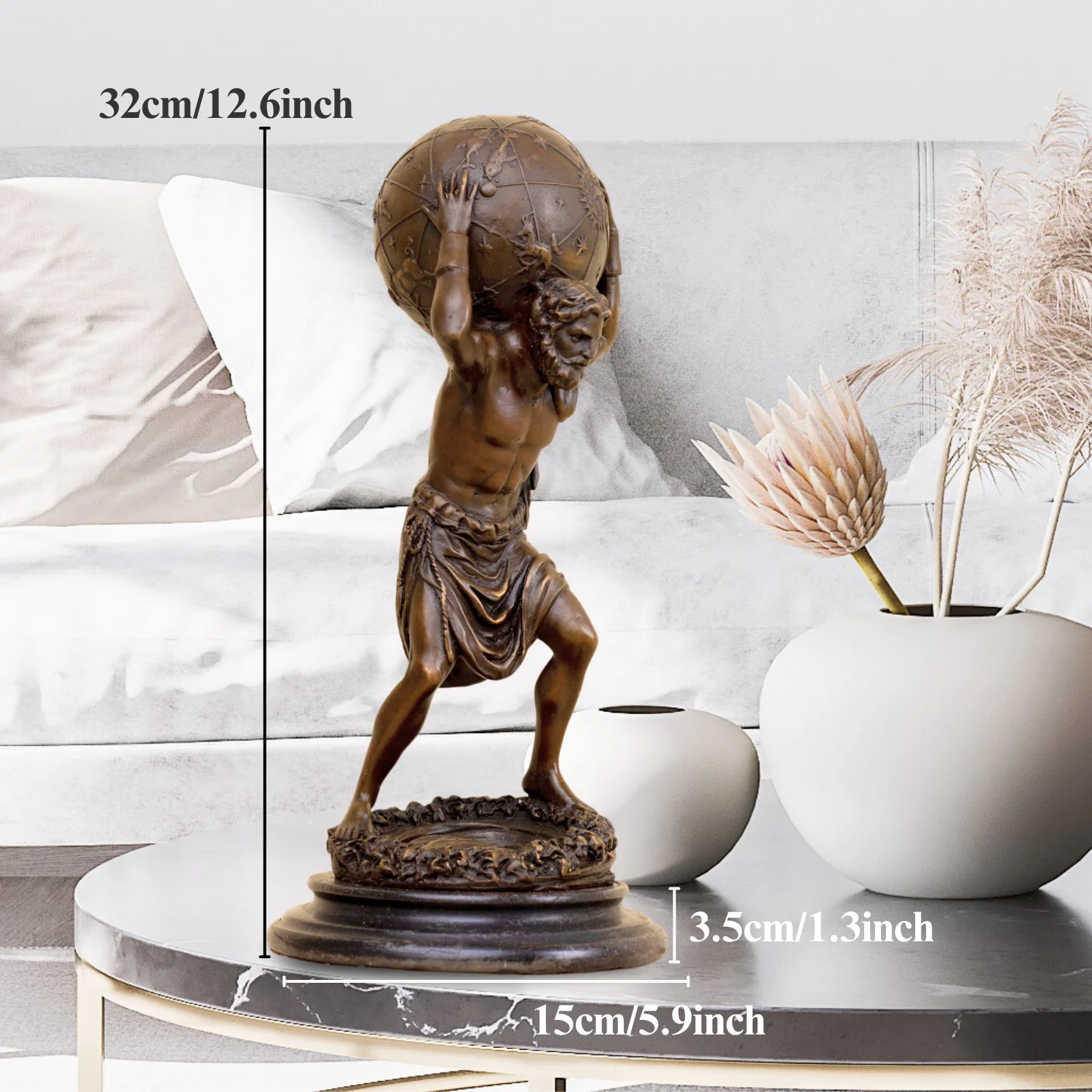 32cm Greek Titan Bronze Atlas Statue Atlas Carrying The World Bronze Statues and Sculptures For Home Decor Desktop Ornament Gift