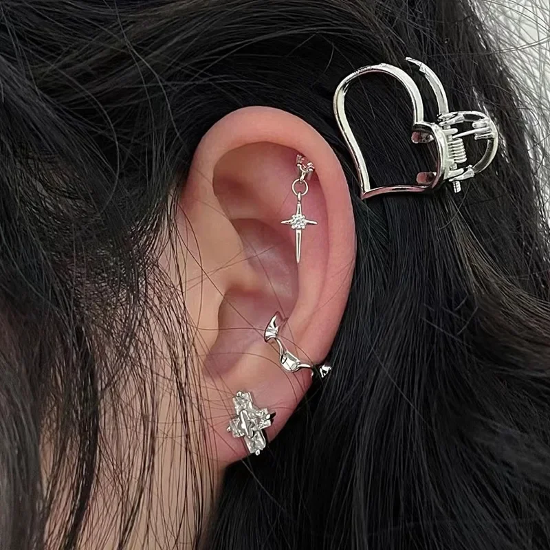 Bow Shaped Cross Star Dangle Earrings Heart Ear Bone Studs Earring Fashion Multi Ear Hole Piercing Ear Rings for Women Jewelry