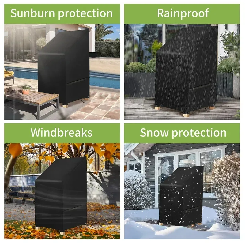 Penutup Furnitur Luar Ruangan Anti Air Warna Hitam, Perlindungan Segala Cuaca untuk Kursi Tumpuk, Bangku Teras, Tempat Duduk Taman & Sofa