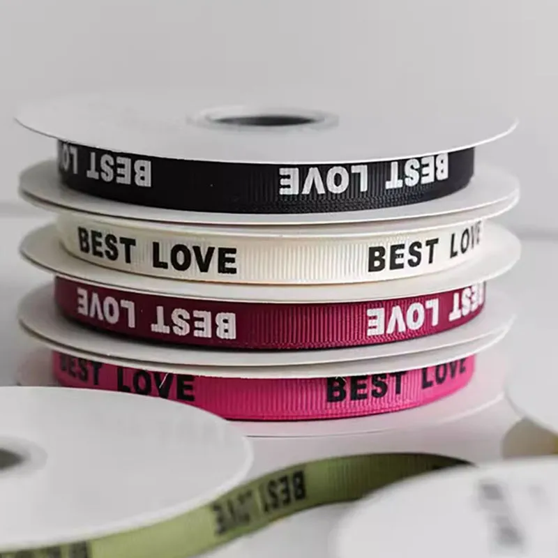 New 10mm Spiral Letter English Polyester Ribbon  Diy Flower Bouquet Packaging  Bow Ribbon Headband Accessories Decoration