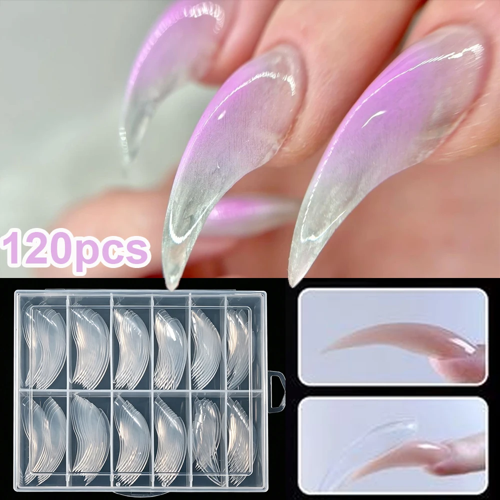 120 Stück/Box 3D Gebogene Stiletto-Krallen-Nagelformen, Adlerkrallen-Falnagelformen, Vollabdeckung Acryl-Nagelverlängerungs-Spitzenformen – Detail 1