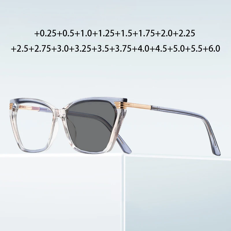 

Large Frame Cat Eye Photochromic Reading Sunglasses Simple Design Fashionable Women's Reading Glasses +0.25 +0.5 +2.75 +4.5 +5.5