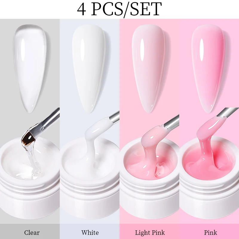 UR SUGAR 4Pcs Extension Gel Set Milky White Jelly Pink Nude Hard Gel Construction Self Leveling Soak Off UV LED Manicure Kit