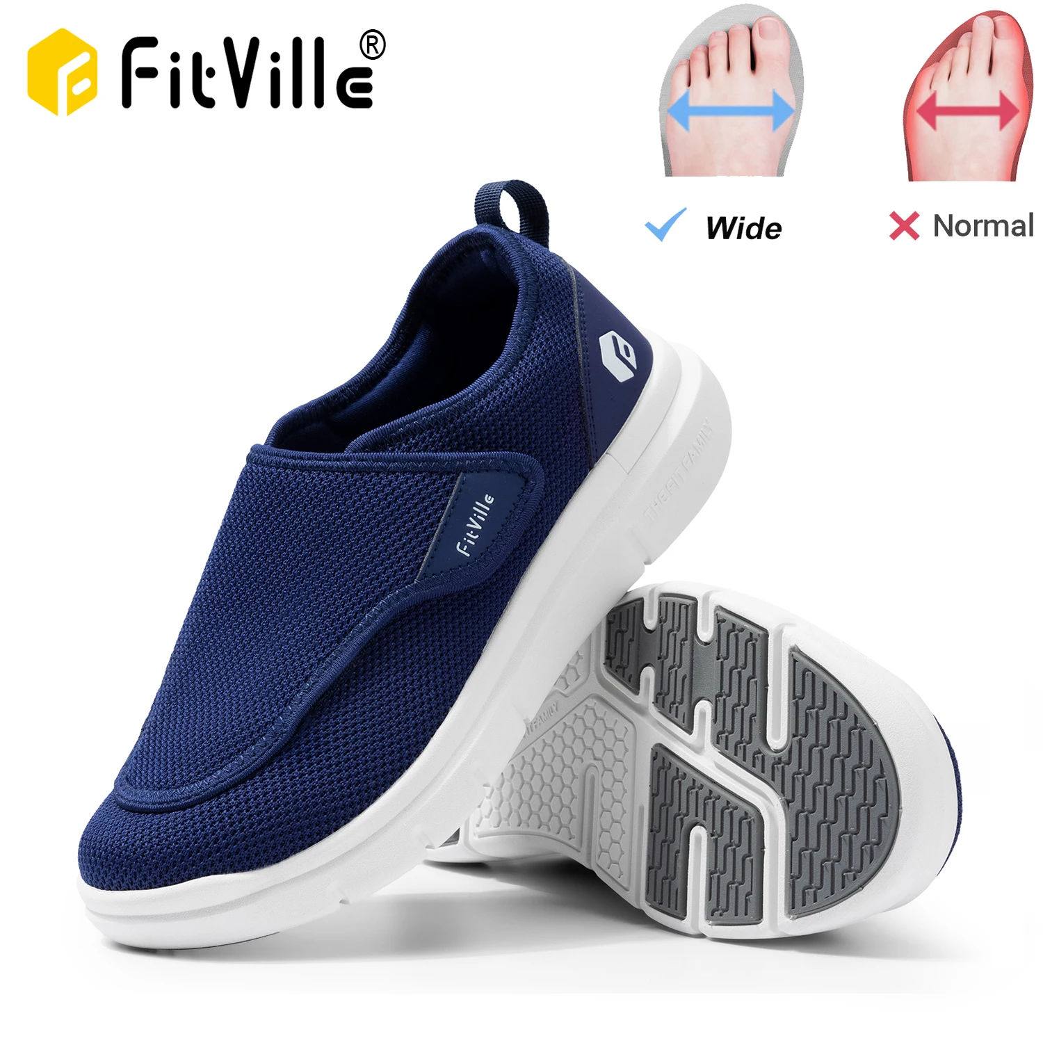 FitVille Extra Wide Men\'s Diabetic Shoes for Orthopedics Wide Feet Swollen Adjustable Walking Shoes Elderly Foot Pain Relief