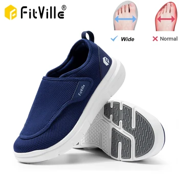 FitVille 남성용 엑스트라 와이드 당뇨병 신발, 정형 외과 넓은 발 부은 조절 가능한 워킹화, 노인 발 통증 완화