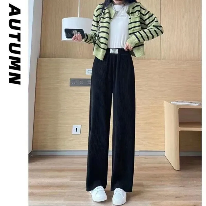 White Schneier Fat MM Wide Leg For Women In Summer, Thin Style, High Waist, Slim Look, Sagging Feel, Casual Straight Pants