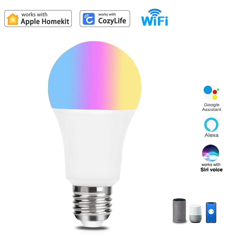 Tuya E27 Wifi Smart Light Bulb LED Lamp لمبة متعددة الألوان مع Siri for Alexa Google Smart Things Alice Home Assist Homekit