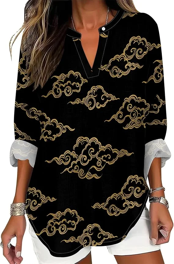 2025 novos estilos femininos vintage flores com decote em v camisa diversão boêmio padrão de flor camiseta casual flores silvestres camisa feminina