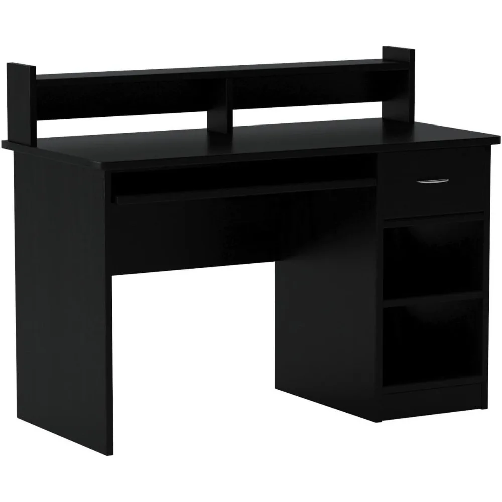 OneSpace-Essential Computer Desk, Hutch com Pull-Out teclado, preto
