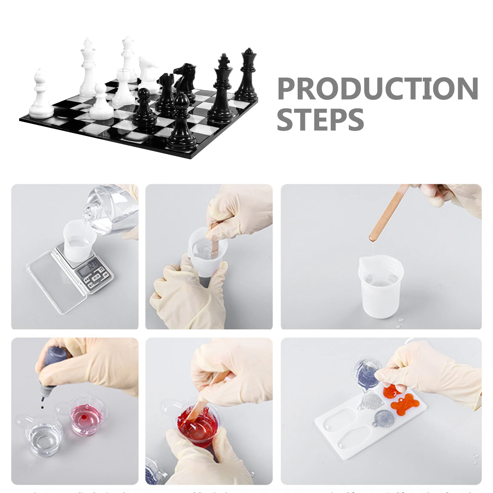 

1Set 3D Chess DIY Silicone Molds Smooth Flexible Chess Piece Mold Chessboard Epoxy Casting Molds Reusable Crafts Kit for Resin