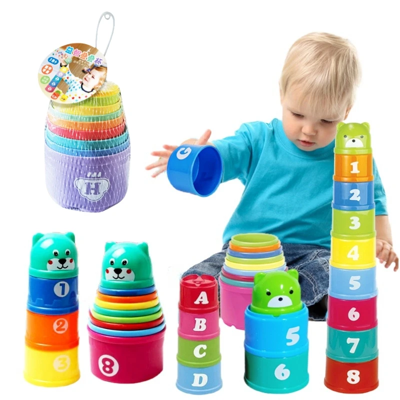 Kids Fun Number Letters Stacking Cup Baby Montessori Early Educational Sensory Puzzle Stack Speed Games Toys for Children Gifts