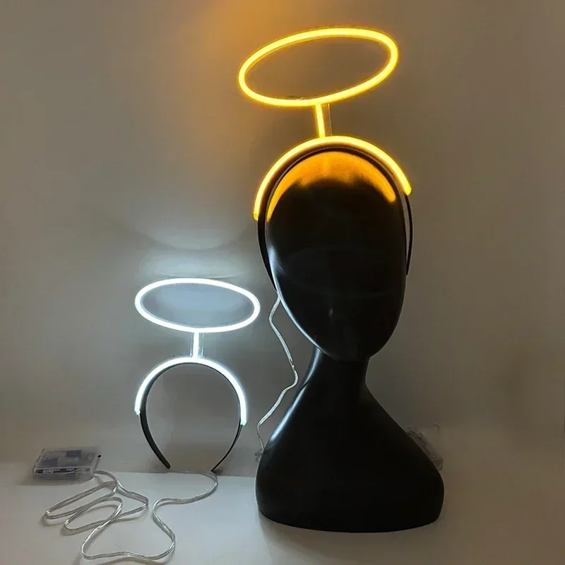 Neon Angel Halo Headband LED Luminous Glow In Dark Light Up Hair Hoop Cosplay Costume Party Rave Festival Accessories