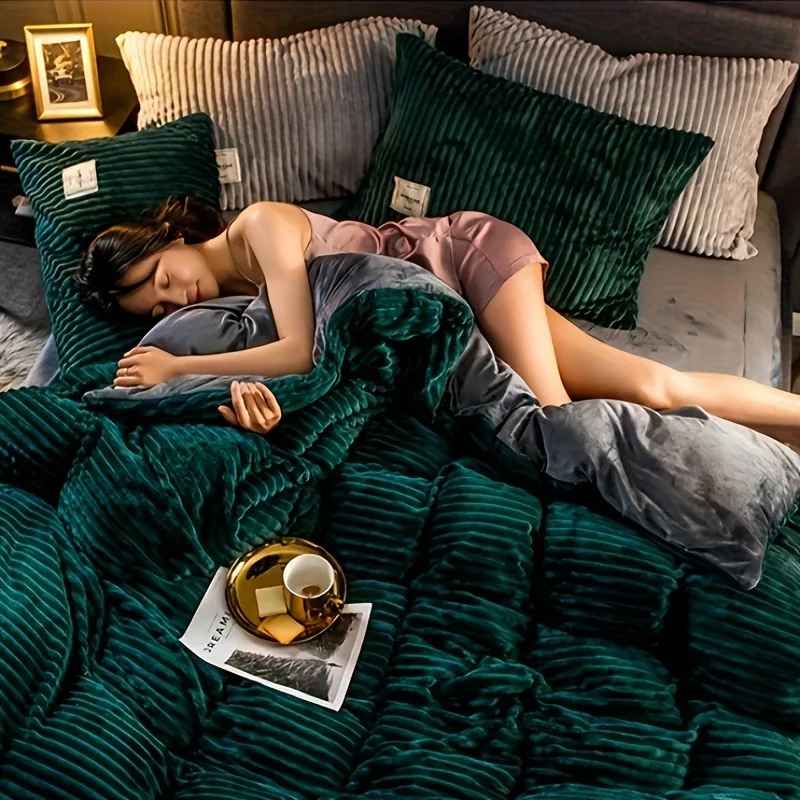 

Пушистый комплект постельного белья из супермягкого плюша, утолщенный, для осени и зимы, двуспальный.