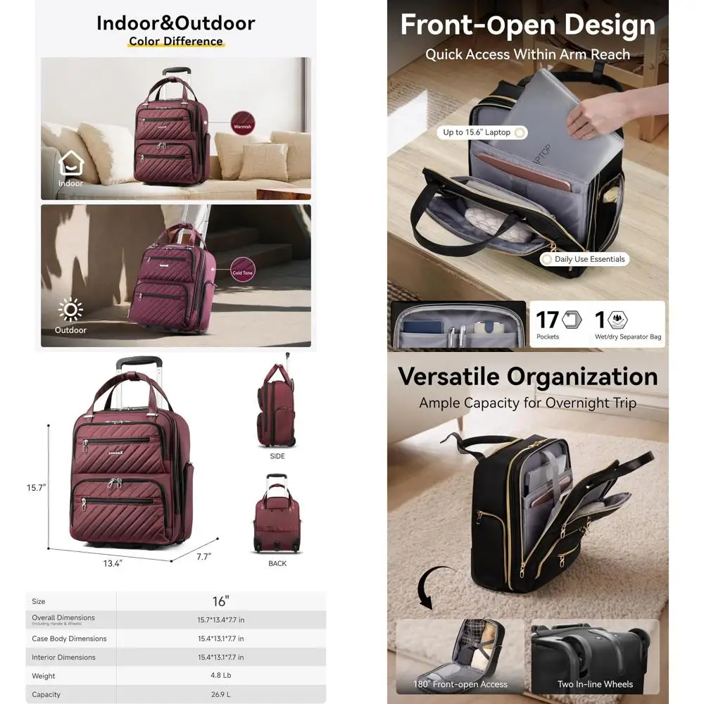 

Компактная нижняя сумка на колесиках, легкий дорожный чемодан для коротких путешествий — темный шарлет, 16.