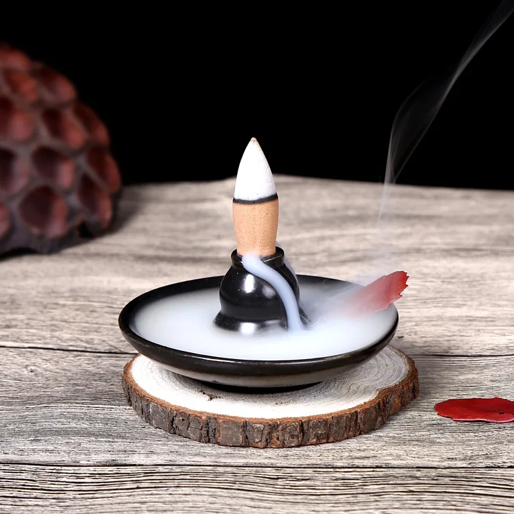 YXY Multifunctional Incense Burner Backflow Ceramic Incense Holder Gourd Coil Incense Base Mini Home Decor Black Cone Censer