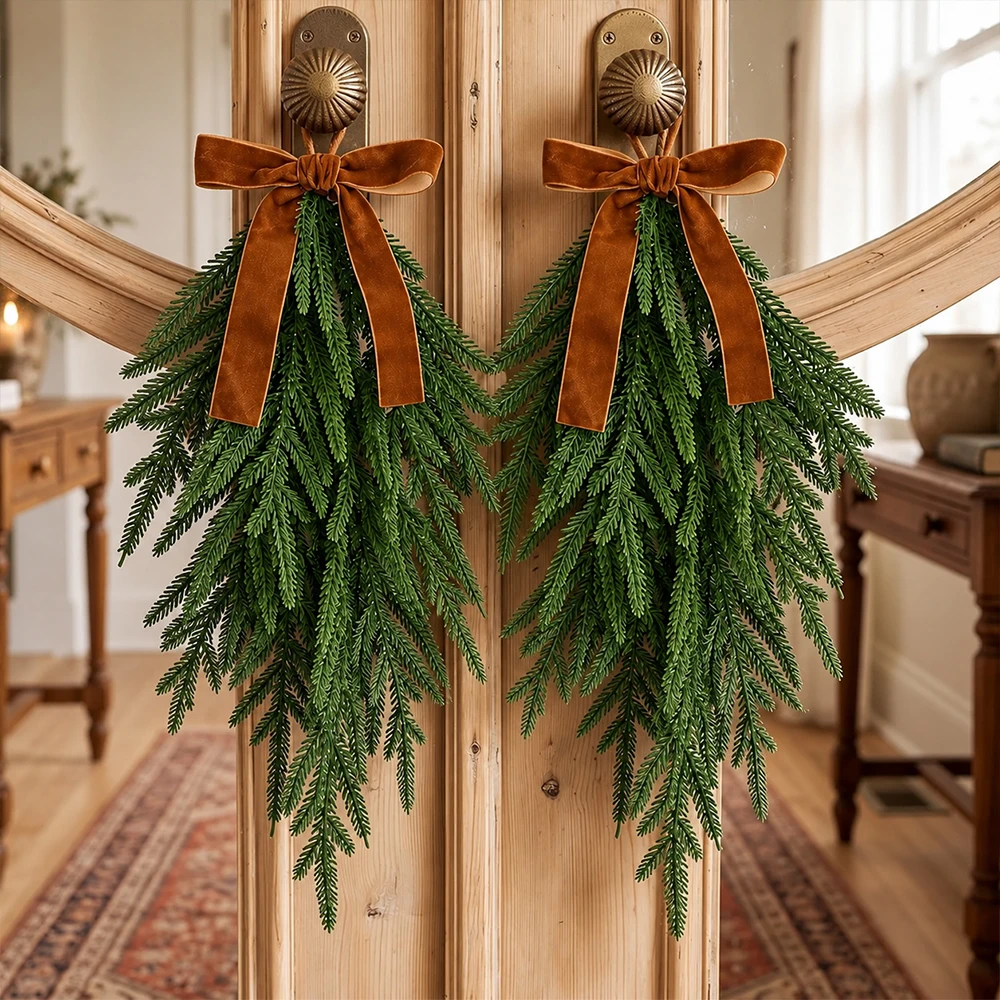 Christmas Wreath Fake - 20in Artificial Norfolk Christmas Swag Hanging