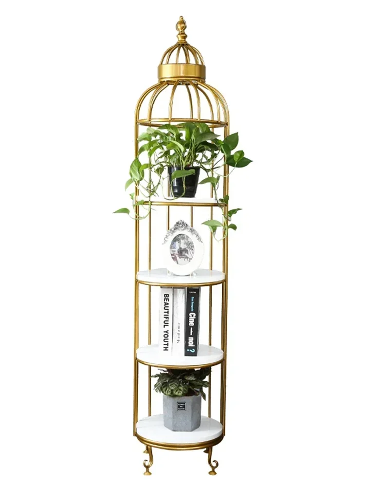 Nordic style iron birdcage storage rack, balcony, living room, floor to floor, multi-layer flower rack, decorative rack, display