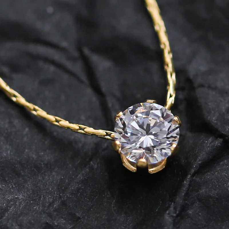 Peri'sbox داينتي الحد الأدنى سوليتير الزركون حلية قلادة مكافحة تشويه الفولاذ المقاوم للصدأ سلسلة مستديرة واضحة تشيكوسلوفاكيا حجر قلادة جديد